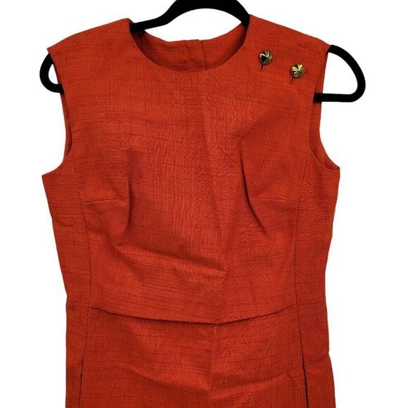 70's Dress House Of Lords Handmade Hostess Sleeveless Sheath Pockets Orange Sz S - Picture 7 of 12